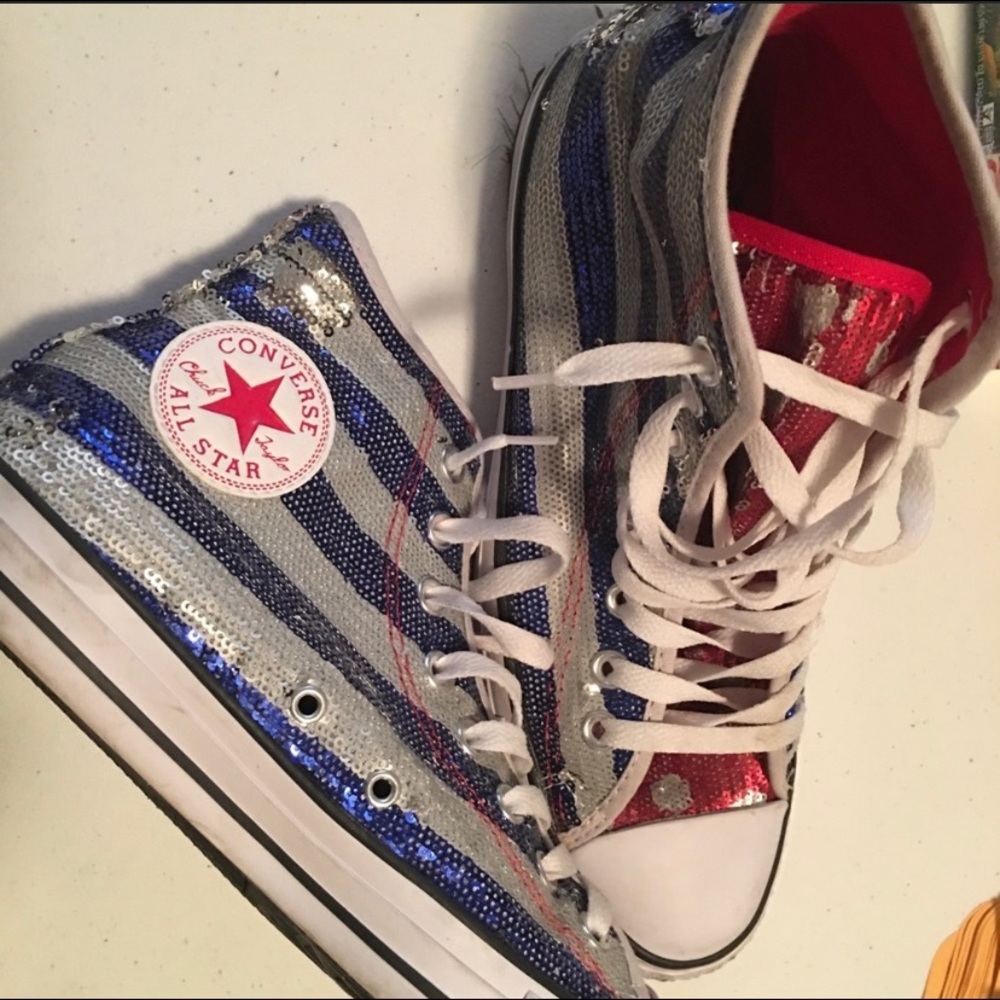 Converse Blue and Silver Sequin High Tops